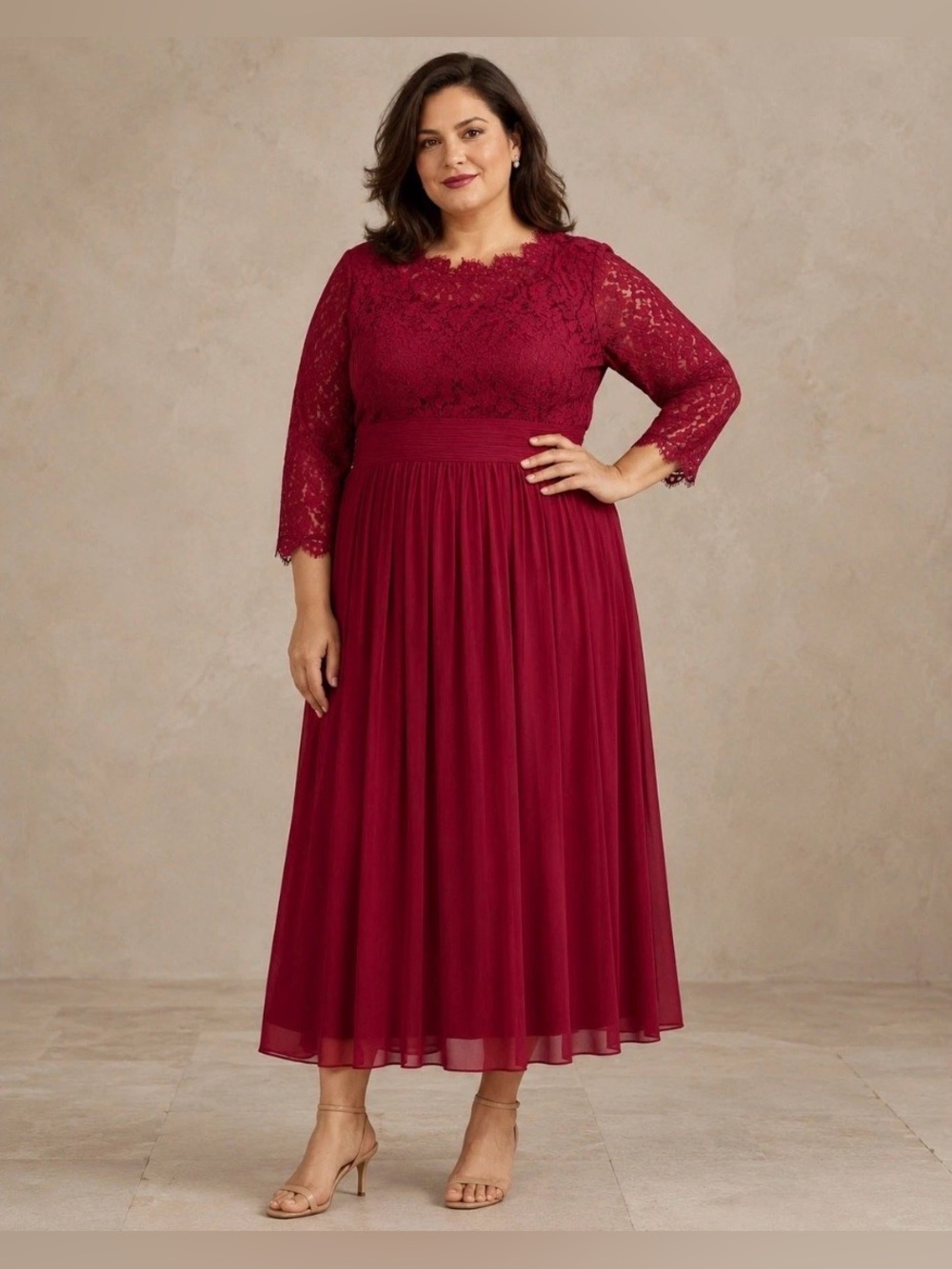 Dainty Jewells Lovely Lace Chiffon Dress Size 20 Burgundy Modest Formal